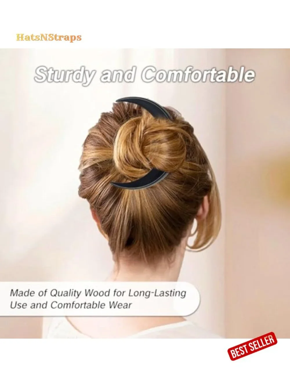 Wooden Moon Hair Pin Hand Carved Hair Stick for Women Hair Styling Tool